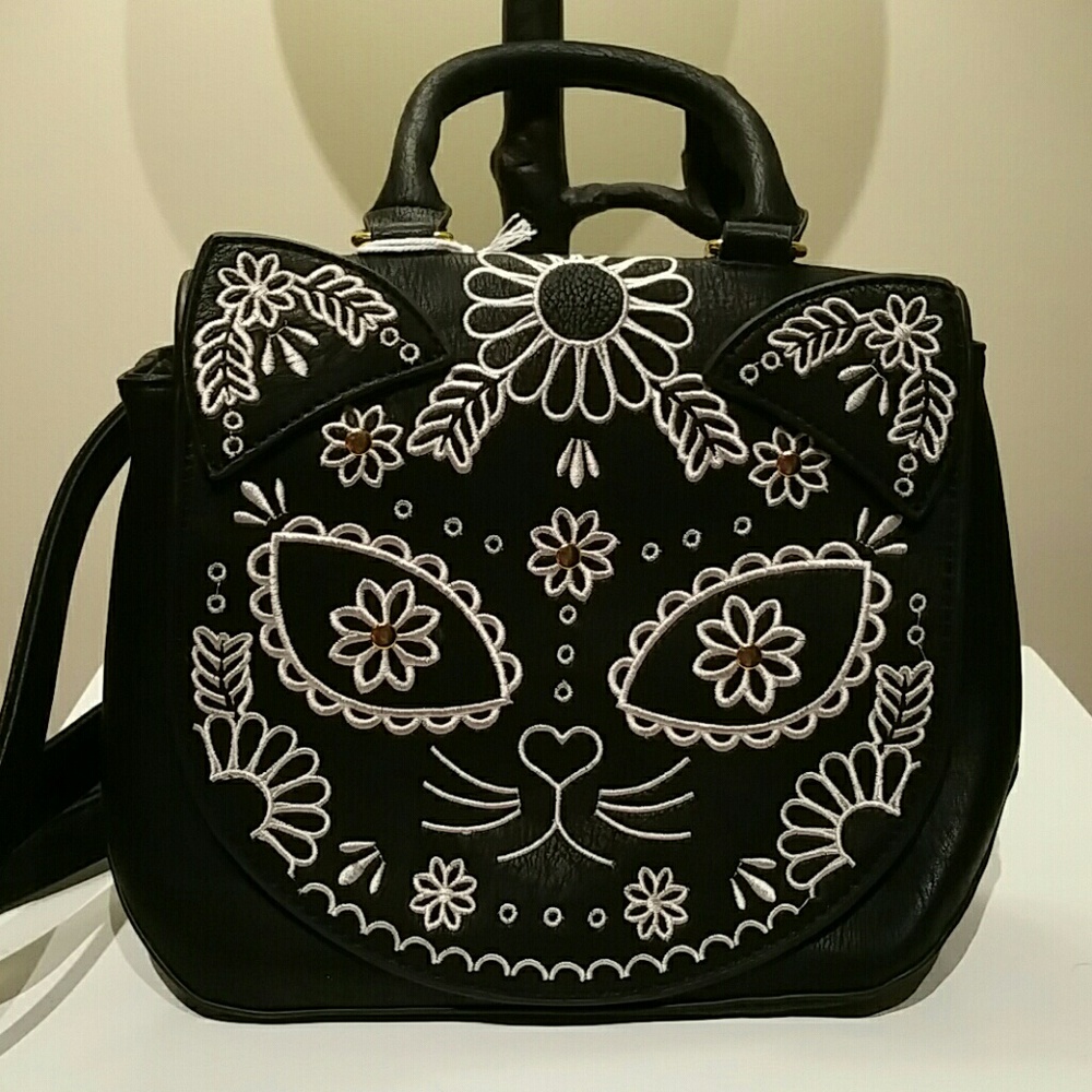 NWT Loungefly Sugar Skull Cat Black Purse
